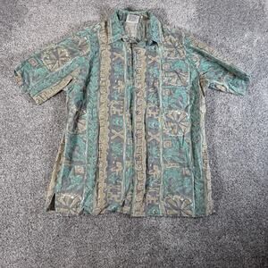 Vintage 90s Y2K Surf Gear Button Up Shirt M Boho Streetwear Festival Rave Tribal